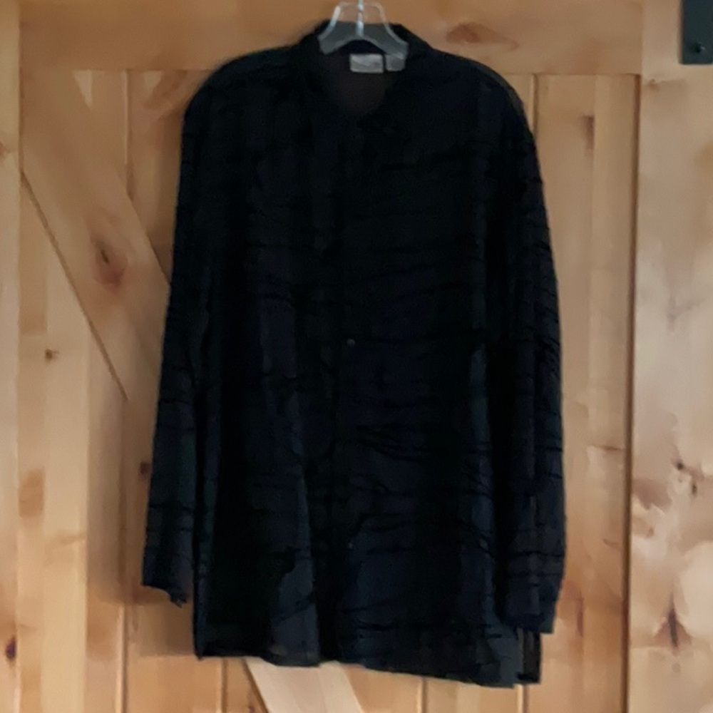 Chico’s Sheer Crepe Black Button-Up Shirt